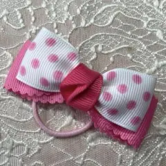 水玉模様 リボンヘアゴム 約8cm幅