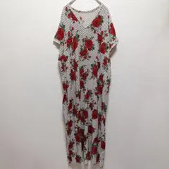 ❤希少 海外古着 ヴィンテージ マキシワンピース 花柄 ドット レース レトロ