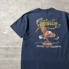 【2000年アメリカ製】ハーレーダビットソン古着イーグルプリント鷹ストリート紺.