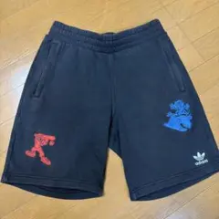 adidas Disneyコラボカラフル刺繍 スエットハーフパンツメンズM黒