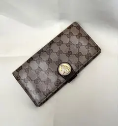 グッチ GGスプリーム ゴールド金具 GG柄 長財布 PVC レザー ブラウン