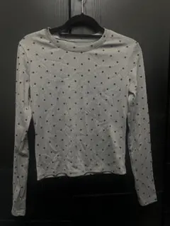 グレー ドット柄 長袖Tシャツ