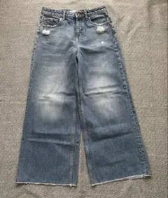 ZARA BASIC デニム ワイドパンツ ダメージ加工のサムネイル