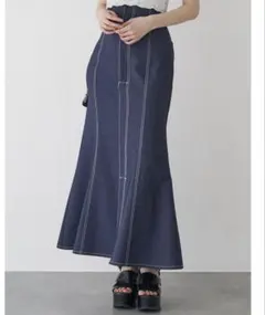 MURUA デニムライクステッチスカート　インディゴブルー