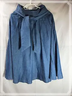 デニムフレアスカート リボン付き ひざ丈