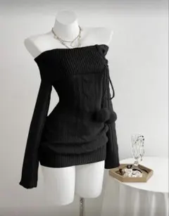 SHEIN オフショルダー 黒 ニットワンピース