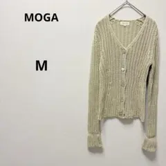 モガ　長袖リブ編みカーディガン ベージュ Vネック　アクリル100% 日本製のサムネイル