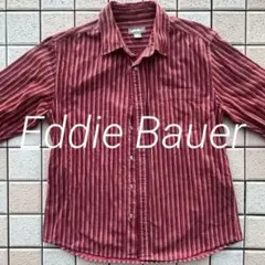 Eddie Bauer 超人気 希少カラー 赤 ストライプ 長袖ネルシャツ