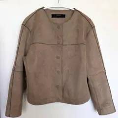 ZARA BASIC フェイクスエードノーカラージャケット ベージュ