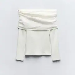 【ZARA ザラ】　テクスチャーオフショルダートップス　ホワイト　白　Lのサムネイル