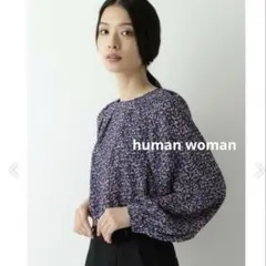 human woman 袖ボリュームプリントブラウス　ピンク系