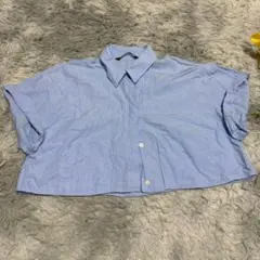 ZARA ザラ ストライプ クロップドシャツ ショート丈 水色 白 M