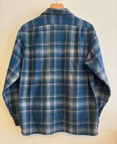 90s ペンドルトン オンブレ チェック L ウールシャツ 青 アメリカ製 古着