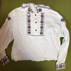 刺繍入りホワイト長袖シャツ Mサイズ