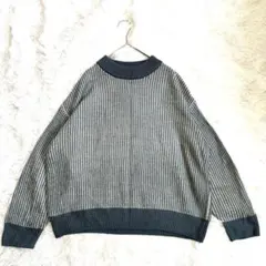 コルザ◇ストライプ柄 編み込み ニット セーター 薄め ハイネック 長袖 秋冬