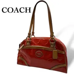 美品 COACH ハンドバッグ ミニボストン チャーム付 ロゴプレート エナメル