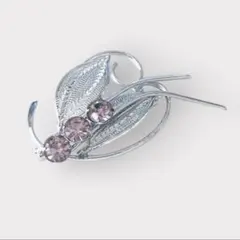 繊細な銀細工風ブローチ ストーン付 ヴィンテージ 上品 華やか 卒業式 入学式