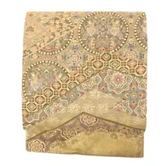 中古 袋帯 正絹 金糸 引箔 金茶 西陣織 唐織 No.ymo0024