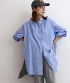 美品　コットンローンストライプギャザーブラウス　JOURNAL STANDARD