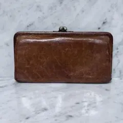 genten ゲンテン がま口財布 長財布 本革 ブラウン シンプル