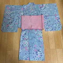 水色 花柄 浴衣セット 130サイズ
