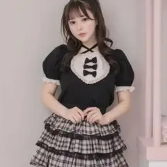 pium ハートリボンパフスリーブTシャツ ブラック×ホワイト - メルカリ