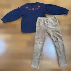 【KladSkap】110 長袖カットソー　リンゴ　紺色　コーデュロイパンツ