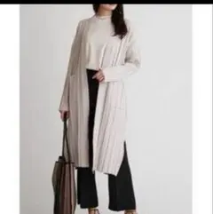 ミラオーウェン　プリーツロングニットカーディガン