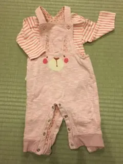 女の子うさぎオーバーオールとロンパースのセット　70