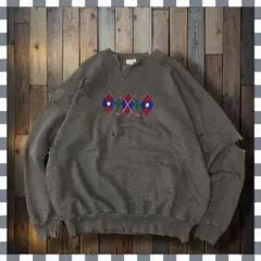 ゴルフ刺繍 グランジ ボロ スウェット トレーナー グレー L ヴィンテージ