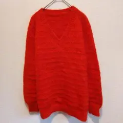 進口 V 領 馬海毛針織衫 紅色 彩色針織 Y2K 男女皆宜