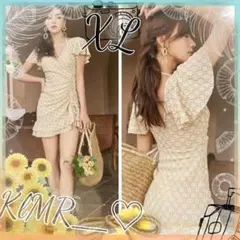 高品質☆水着に見えない！ワンピース 水着 花柄 ベージュ XＬ 新品未使用