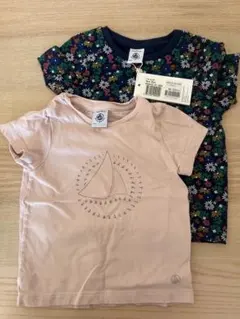 プチバトー花柄とロゴデザインのTシャツ2枚セット