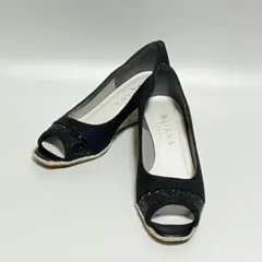 未使用品 DIANA エスパドリーユ 黒 パンプス ウェッジソール 24.5cm