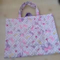 レッスンバッグ　リボン　女の子　紫　花　通園バッグ　お道具袋　絵本袋　入学　入園