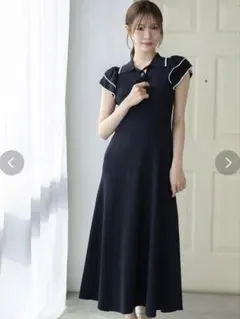アメノチハレ クロシェスカラップニットワンピース（Liz） ネイビー