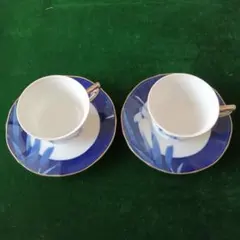 ノリタケ青と白の花模様 カップ・ソーサー　２客