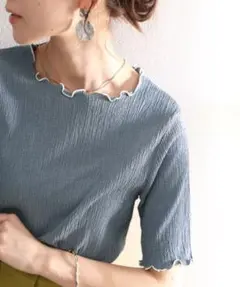 美品 クラシカルエルフ メロウ 5分袖 シャーリング Tシャツ トップス