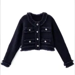 GRL フリンジショート丈ニットカーディガン[dr482]ネイビー