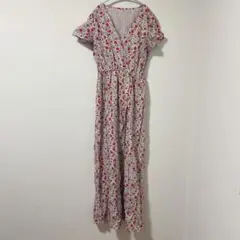 花柄 Vネック 半袖 ロングワンピース