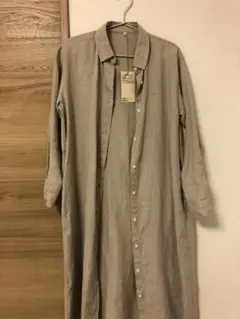 無印良品　リネン洗いざらし長袖シャツワンピース　S ベージュ