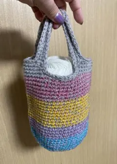 カラフルストライプのミニかごバッグ