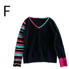 Vネックニット セーター 配色ニット デザインニット アンゴラ混 F 1866