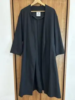 ナノユニバース　ベルト付きノーカラースプリングロングコート　ブラック