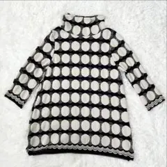 H47 水玉模様　レトロ　総柄 ハイネック チュニック　幾何学模様 Aライン