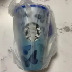 白*獏様 スターバックス　ストラップカップシェイプステンレスボトルブルーバタフラ