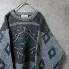 90s vintage 総柄ニット　セーター　メンズ　S アクリル　古着　　Y2