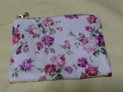 ハンドメイド 仕切り付き ミニポーチ 小銭入れ 財布 薔薇柄 花柄 ピンク