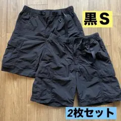 【GU】2枚組/黒ハーフパンツ S メンズ ナイロンカーゴパンツ ブラックのサムネイル