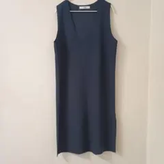 【DHOLIC】深Vネック ノースリーブ ワンピース ネイビー